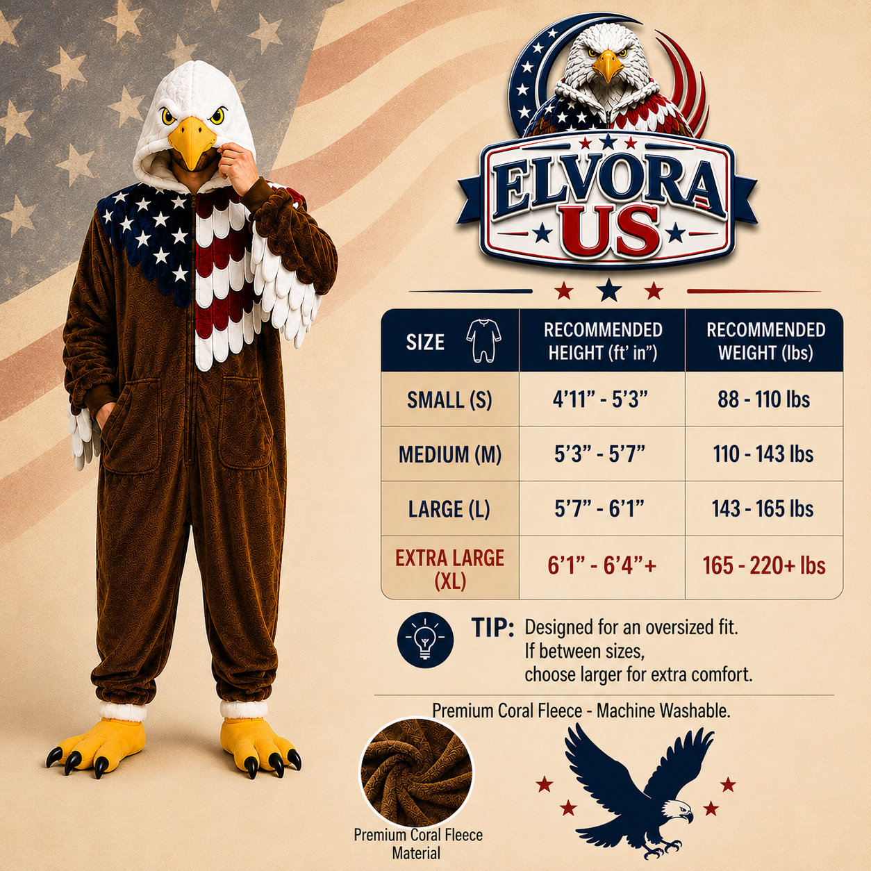 Elvora US™ American Eagle Plush Onesie